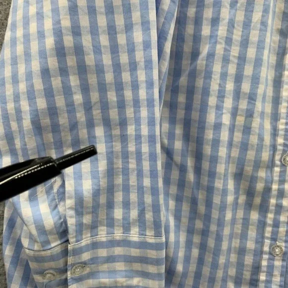 BASIC EDITIONS Shirt Womens 2X Button Up Blouse Top Plaid Long Sleeve Blue* - Picture 12 of 16